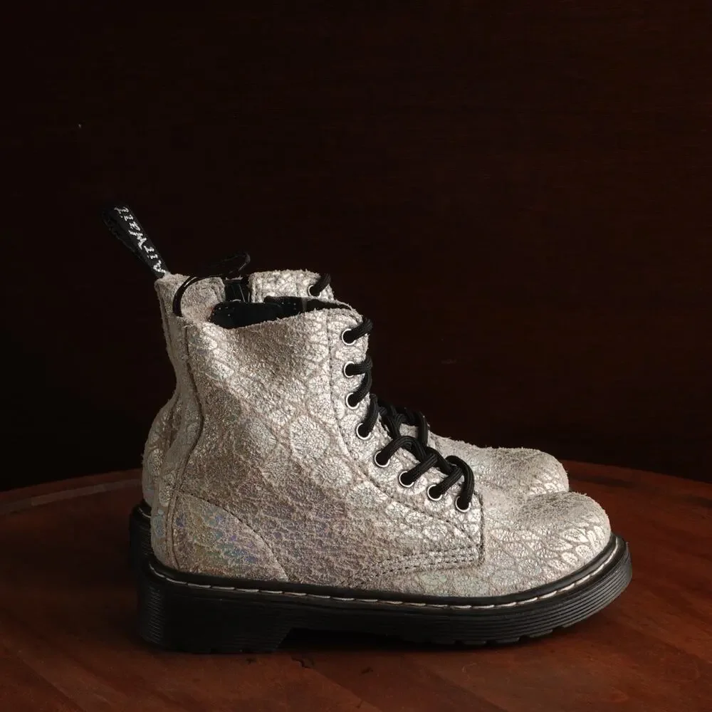 Dr. Martens Boots Toddler SZ 12 Irridescent White 1460 Pascal Combat Suede Ankle